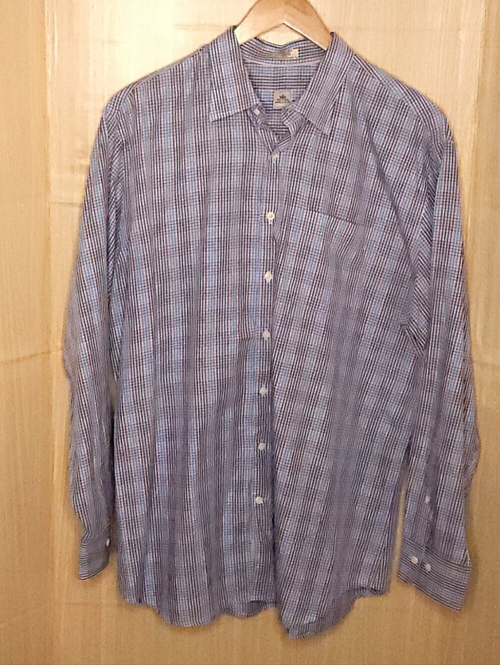 Peter Millar blue white red micro check long sleeve button down shirt XL